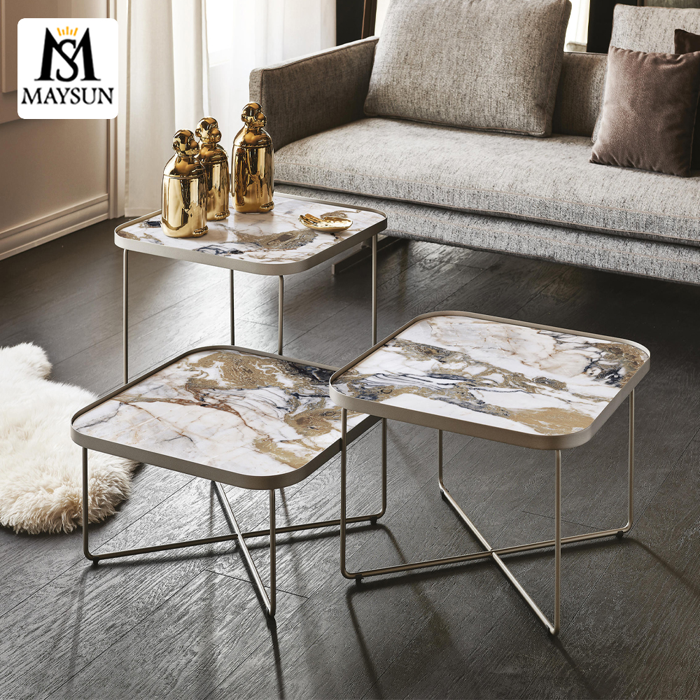 Vintage brass cross steel bar construction ceramic square top side table or coffee table - Image 3