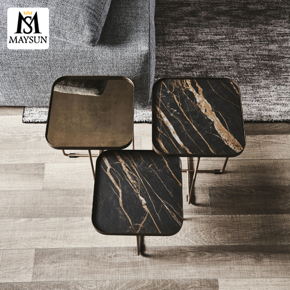 Vintage brass cross steel bar construction ceramic square top side table or coffee table - Image 4