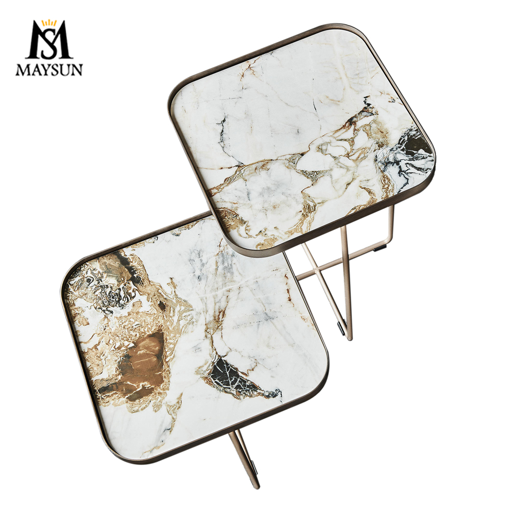 Vintage brass cross steel bar construction ceramic square top side table or coffee table - Image 5