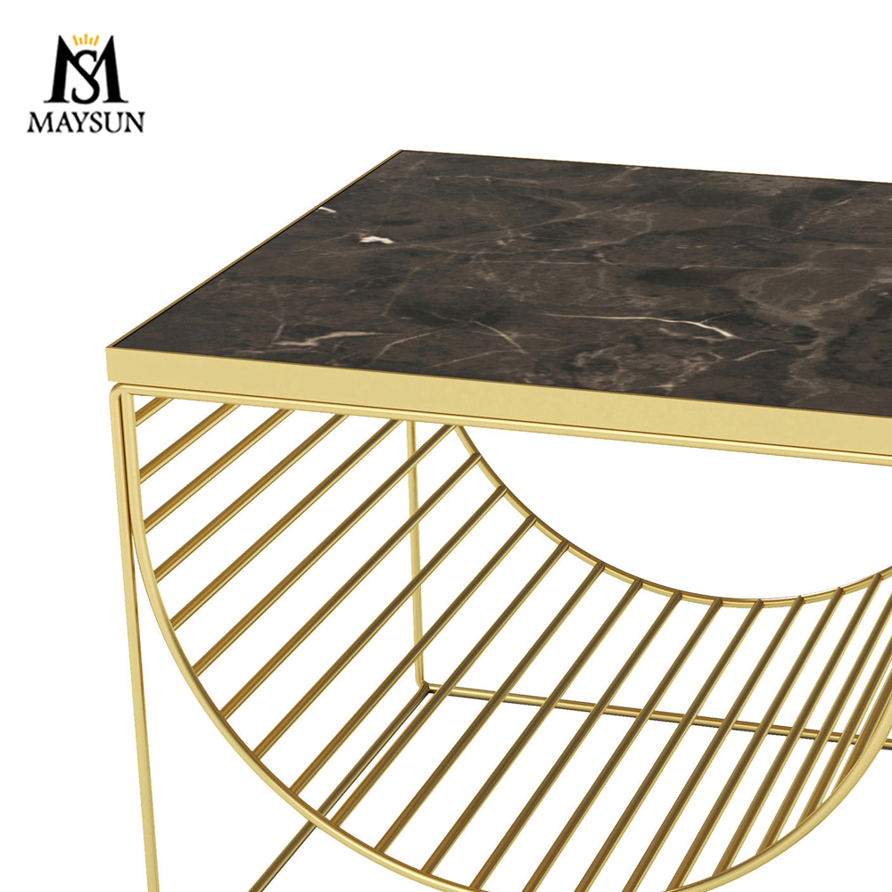 Modern iron bar art marble countertop combination coffee table - Image 5