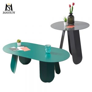 Stylish matte Powder coating iron art oval and round coffee table